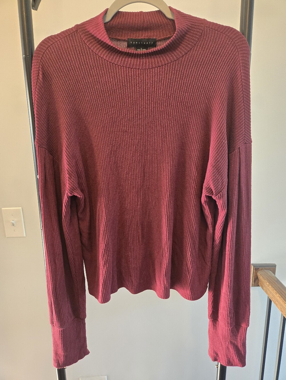 Sanctuary Ribbed Mock Neck Sweater Burgundy Mauve Long Sleeve Size L